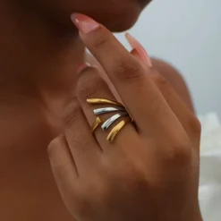 Adjustable Minimal Δαχτυλίδι Minimalist Wave - Δίχρωμο Χρυσό & Ασημί