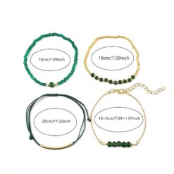 Σετ 4 Γυναικεία Βραχιόλια με Σμαραγδί Χάντρες και Χρυσές Λεπτομέρειες