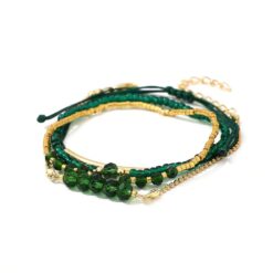 Σετ 4 Γυναικεία Βραχιόλια με Σμαραγδί Χάντρες και Χρυσές Λεπτομέρειες