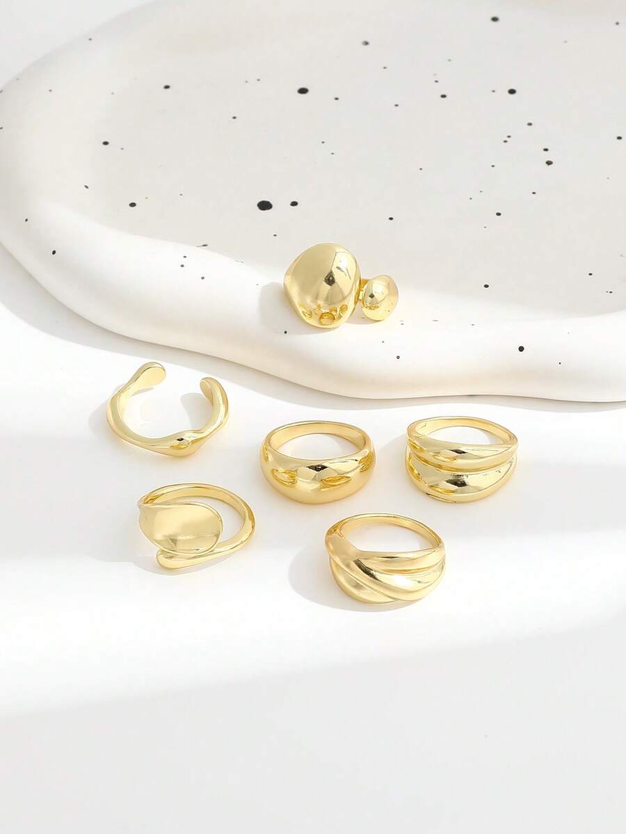 Σετ Statement Δαχτυλίδια με Οργανικά Σχήματα – Chunky Rings σε Χρυσό και Ασημί Χρώμα