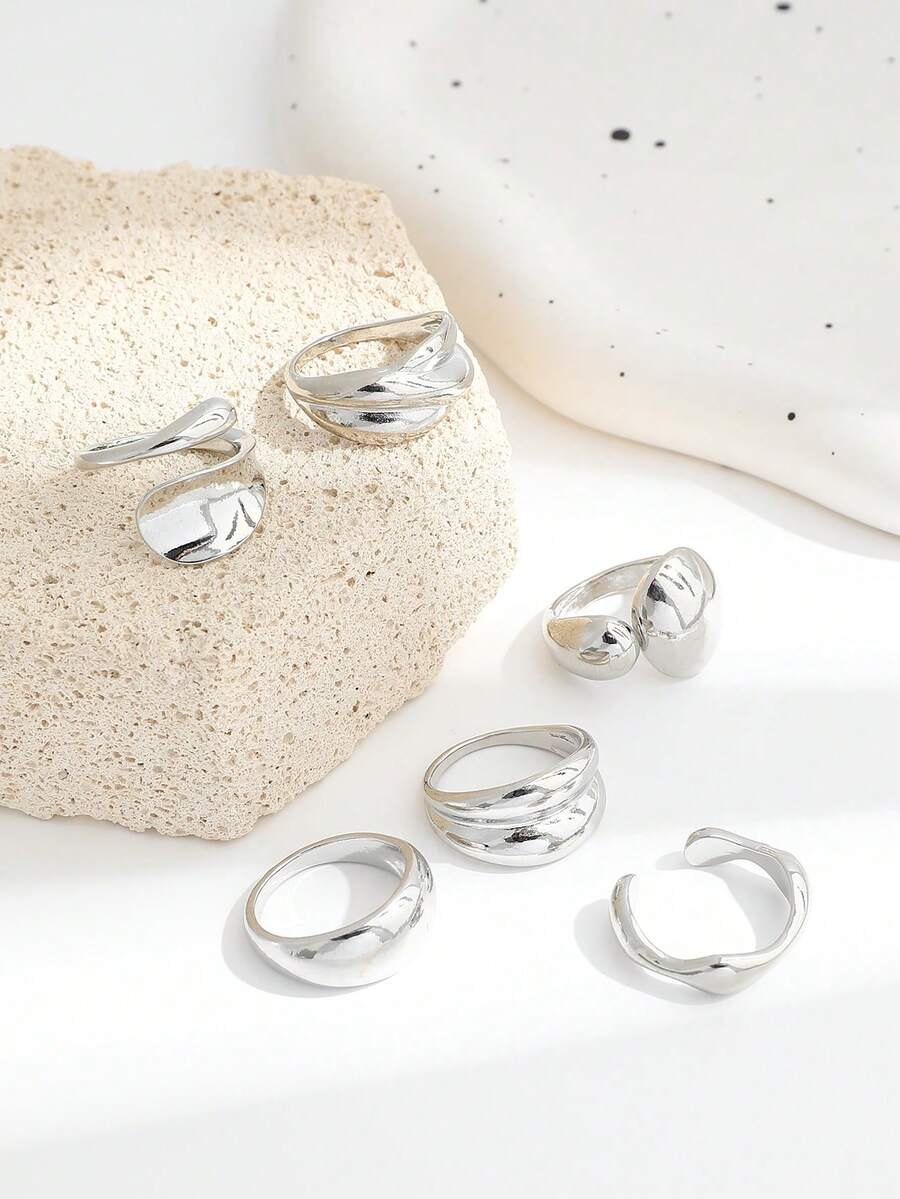 Σετ Statement Δαχτυλίδια με Οργανικά Σχήματα – Chunky Rings σε Χρυσό και Ασημί Χρώμα