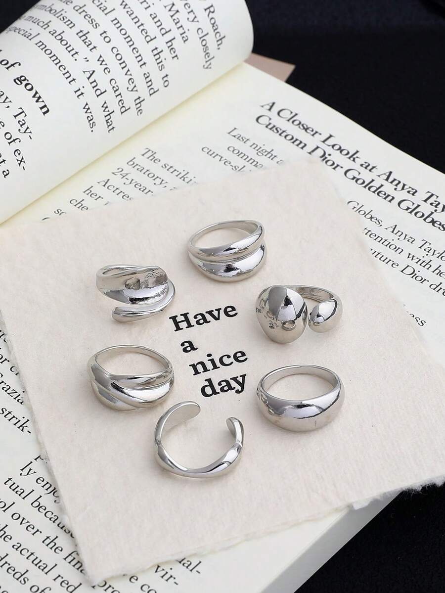 Σετ Statement Δαχτυλίδια με Οργανικά Σχήματα – Chunky Rings σε Χρυσό και Ασημί Χρώμα