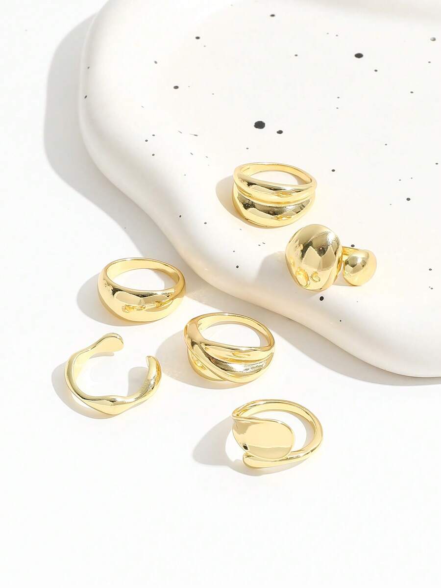 Σετ Statement Δαχτυλίδια με Οργανικά Σχήματα – Chunky Rings σε Χρυσό και Ασημί Χρώμα