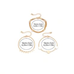 Σετ 3 Γυναικεία Βραχιόλια Gold Layering με Φλουριά και Minimal Στοιχεία