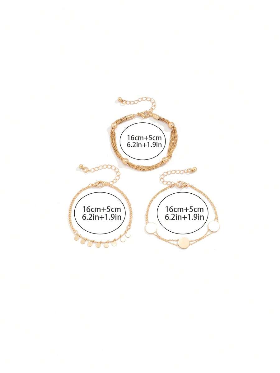 Σετ 3 Γυναικεία Βραχιόλια Gold Layering με Φλουριά και Minimal Στοιχεία