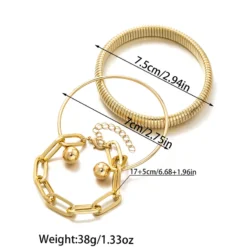 Σετ τριών γυναικείων χρυσών βραχιολιών με αλυσίδα φίδι και γεωμετρικά σχέδια σε layering στυλ