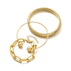 Σετ τριών γυναικείων χρυσών βραχιολιών με αλυσίδα φίδι και γεωμετρικά σχέδια σε layering στυλ