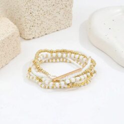 Σετ 8 Γυναικεία Βραχιόλια Boho - White & Gold Pearl Collection