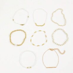 Σετ 8 Γυναικεία Βραχιόλια Boho - White & Gold Pearl Collection