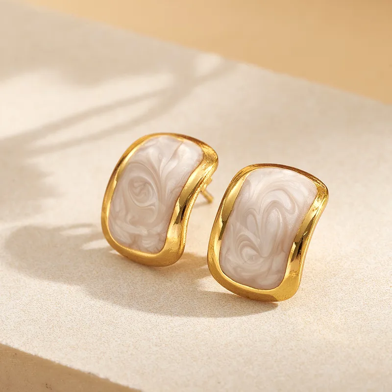 Σκουλαρίκια από Ανοξείδωτο Ατσάλι 304 με Marble Εφέ και Σμάλτο