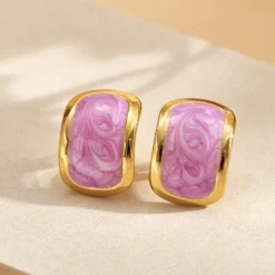 Σκουλαρίκια από Ανοξείδωτο Ατσάλι 304 με Marble Εφέ και Σμάλτο