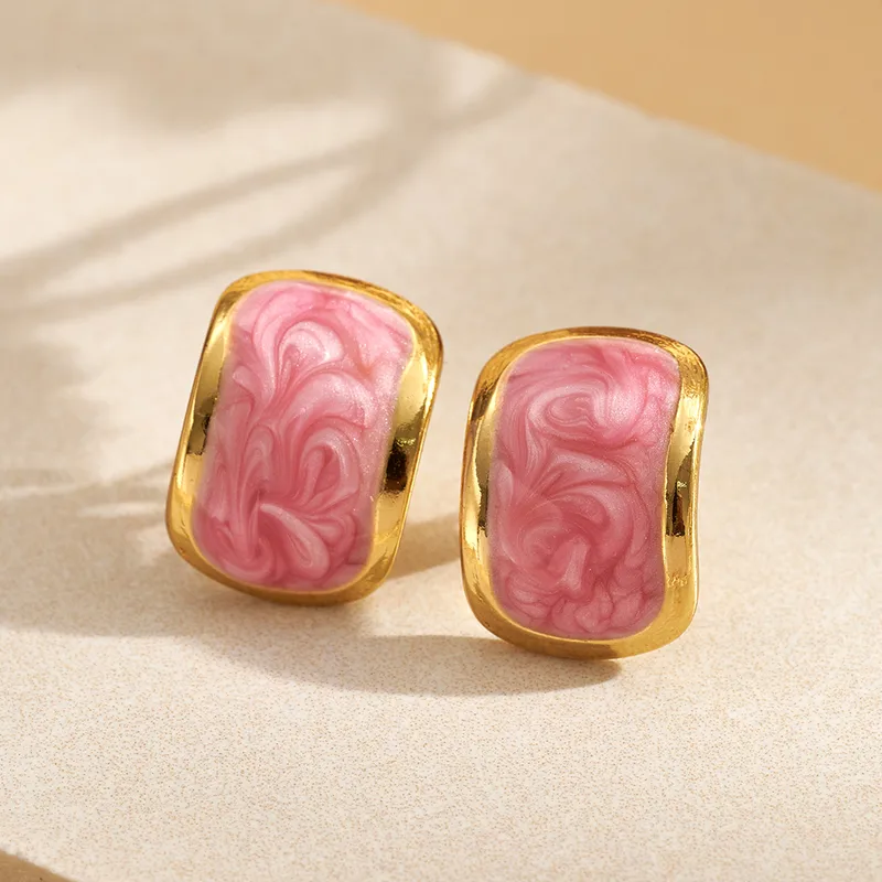 Σκουλαρίκια από Ανοξείδωτο Ατσάλι 304 με Marble Εφέ και Σμάλτο