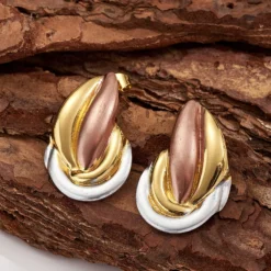 Γυναικεία Σκουλαρίκια από Ανοξείδωτο Ατσάλι 304 με Color Block Σχέδιο και Χρυσή Επιμετάλλωση