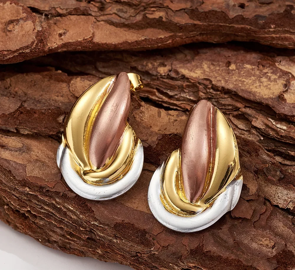 Γυναικεία Σκουλαρίκια από Ανοξείδωτο Ατσάλι 304 με Color Block Σχέδιο και Χρυσή Επιμετάλλωση