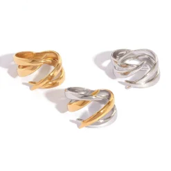 Vintage γυναικείο δαχτυλίδι σε χρυσό χρώμα από ανοξείδωτο ατσάλι 304 με γεωμετρικές γραμμές