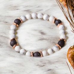 Χειροποίητο Βραχιόλι Ενέργειας με Λευκό Χαολίτη και Ηφαιστειακή Λάβα