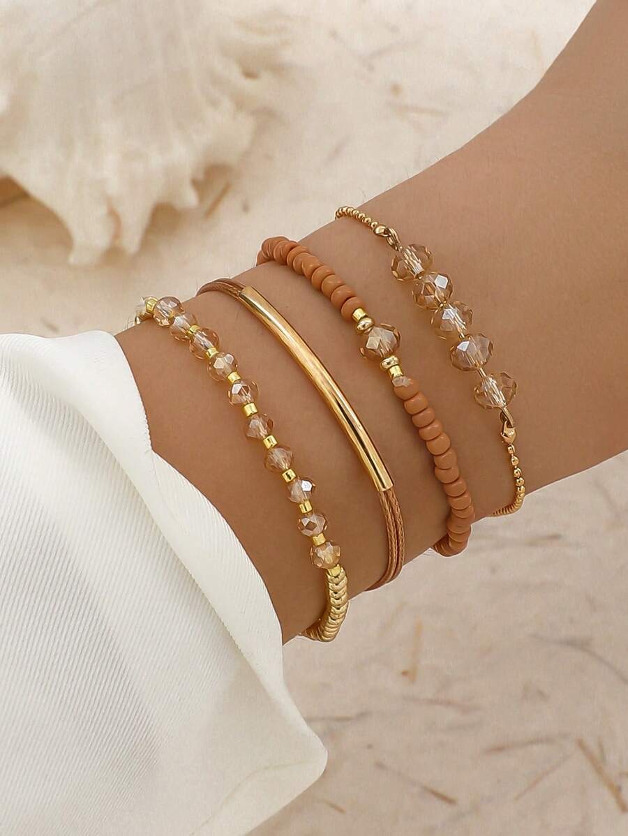 Σετ 4 Χειροποίητα Βραχιόλια σε Rose Gold & Boho Αποχρώσεις