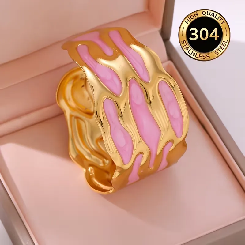 Χρυσό βραχιόλι cuff από ανοξείδωτο ατσάλι 304 με πολύχρωμο σμάλτο σε σχήμα σταγόνας.