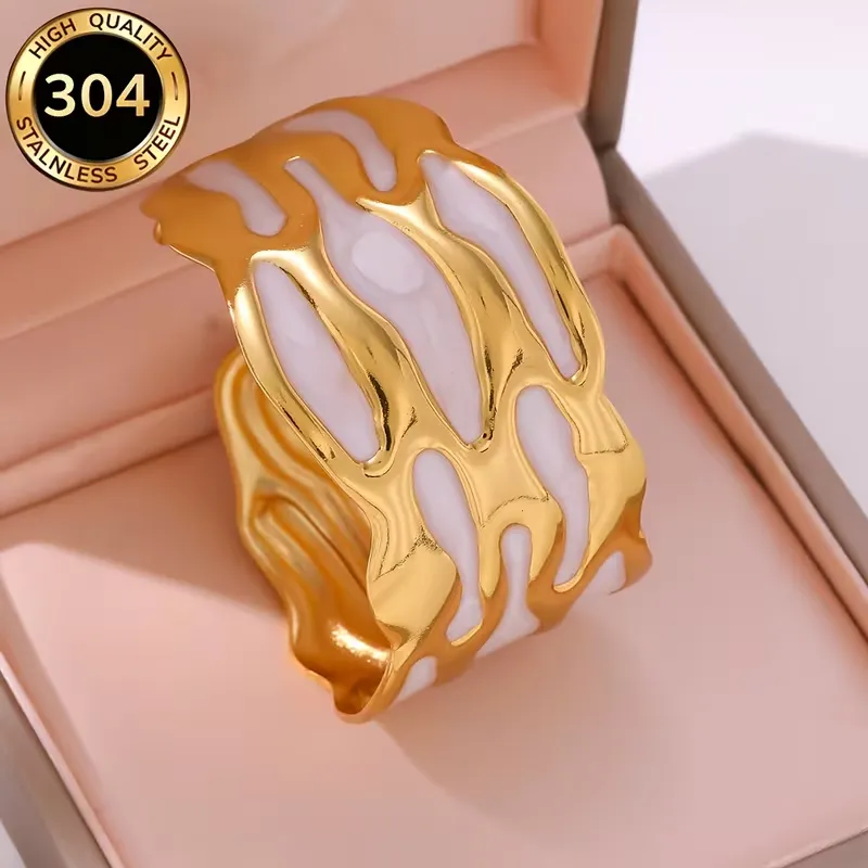 Χρυσό βραχιόλι cuff από ανοξείδωτο ατσάλι 304 με πολύχρωμο σμάλτο σε σχήμα σταγόνας.