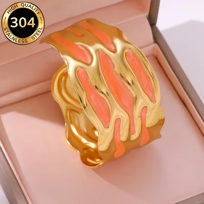 Χρυσό βραχιόλι cuff από ανοξείδωτο ατσάλι 304 με πολύχρωμο σμάλτο σε σχήμα σταγόνας.