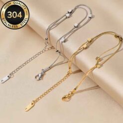 Γυναικείο διπλό βραχιόλι από χρυσό και ασημί ανοξείδωτο ατσάλι 304 με κύβους.