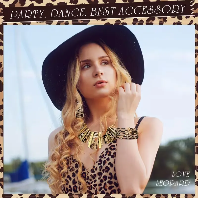 Σετ γυναικεία κοσμήματα animal print με κολιέ, βραχιόλι και σκουλαρίκια.