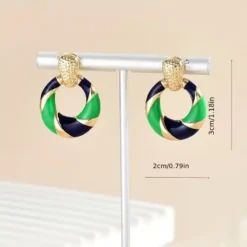 γυναικεία σκουλαρίκια κρίκοι με σμάλτο χρυσό πράσινο.