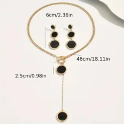 Γυναικείο σετ κοσμημάτων με χρυσό κολιέ τύπου Y και μακριά σκουλαρίκια με μαύρους κύκλους διαστάσεις
