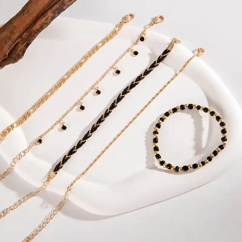 σετ γυναικεία βραχιόλια χρυσό μαύρο boho