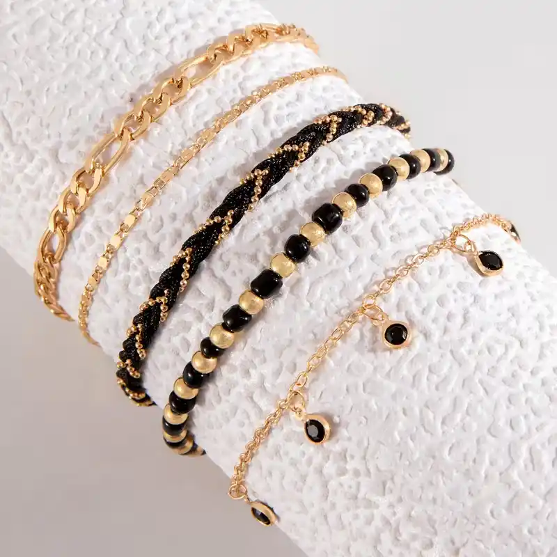 σετ γυναικεία βραχιόλια χρυσό μαύρο boho
