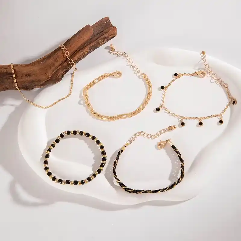 σετ γυναικεία βραχιόλια χρυσό μαύρο boho