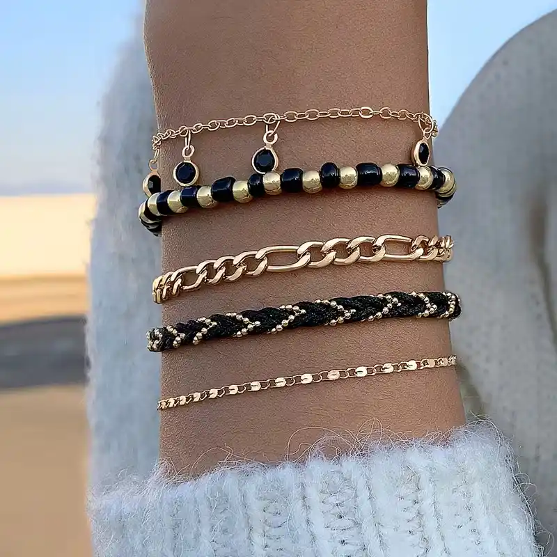 σετ γυναικεία βραχιόλια χρυσό μαύρο boho