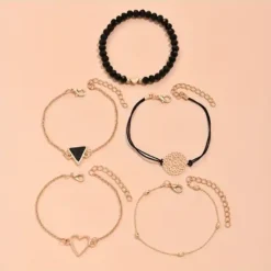 Σετ Γυναικεία Βραχιόλια Boho με Μαύρες Χάντρες (5 Τμχ) | chicbee.gr