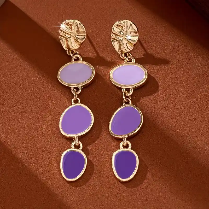 Χρυσά σκουλαρίκια drop earrings με τριπλό χρωματιστό σμάλτο Chicbee.gr