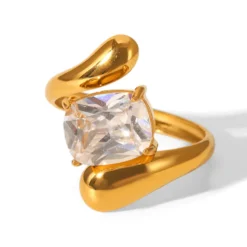 Χρυσό Δαχτυλίδι Ατσάλινο 18K με Zircon | Chicbee.gr