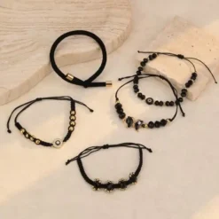 Γυναικείο Σετ 5 Μαύρα Βραχιόλια με Μάτι & Πεταλούδα - Chicbee.gr