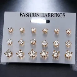Σετ Σκουλαρίκια Καρφωτά 9 Ζευγάρια Strass (0.4-0.6cm) | Chicbee.gr